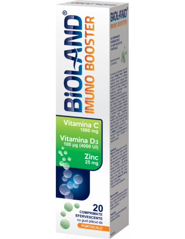 Bioland Imuno Booster Vitamina C+D3+Zn, 20 comprimate efervescente, Biofarm SA Romania