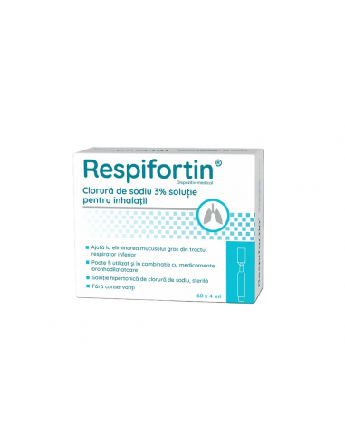 Respifortin Clorura de sodiu 3% solutie pentru inhalatii, 60 fiole x 4 ml, ZDROVIT