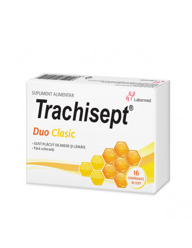 Trachisept duo clasic cu miere si lamaie, 16 comprimate, Labormed Pharma Trading