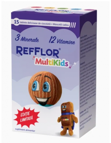 RefFlor multikids, 15 tablete de ciocolata +Mascota cadou, HYLLAN PHARMA