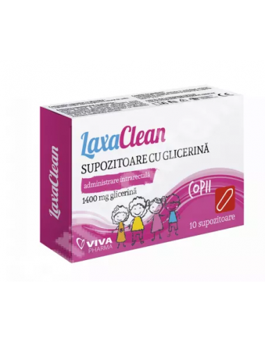 Laxaclean supozitoare cu glicerina 1400mg copii,10 supozitoare, VITALIA SA PLOIESTI