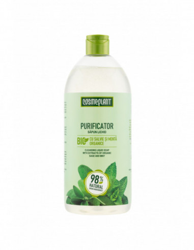 Cosmeplant sapun lichid purificator cu salvie si menta, 1000 ml, Viorica Cosmetics