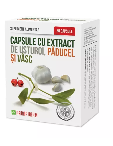 Capsule cu extract de usturoi, vasc, paducel, 30 capsule, PARAPHARM SRL BRAD