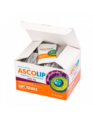 Ascolip lipozomal vit C 1000mg coacaze, 30 plicuri, Naturali Prod