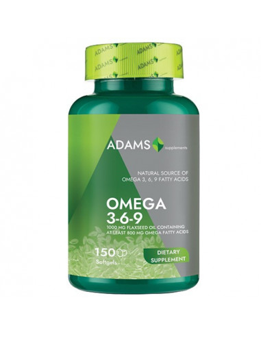 Flaxseed Oil, Omega 369, 150 capsule gelatinoase, Adams