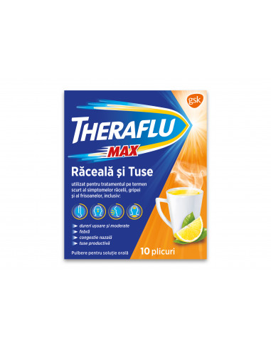 Theraflu max raceala si tuse, 10 plicuri, Glaxosmithkline Anglia