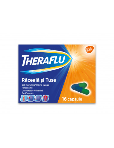 Theraflu raceala si tuse, 16 capsule, Glaxosmithkline Anglia