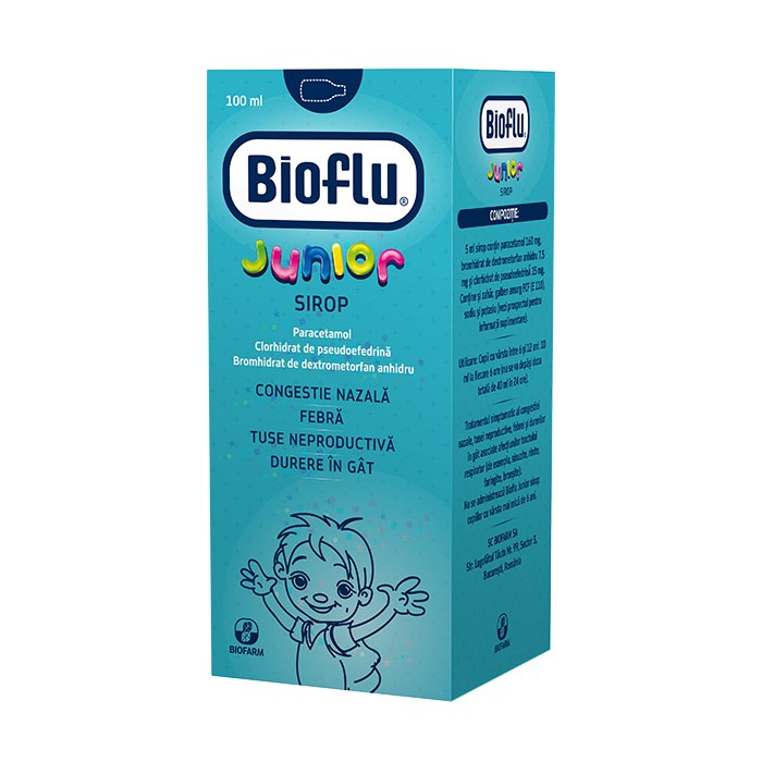 Bioflu Junior sirop x 100ml fl.PET, Biofarm Sa Romania