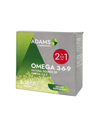 Pachet 1+1 Flaxseed Oil (Omega 3-6-9), 2x30capsule, Adams