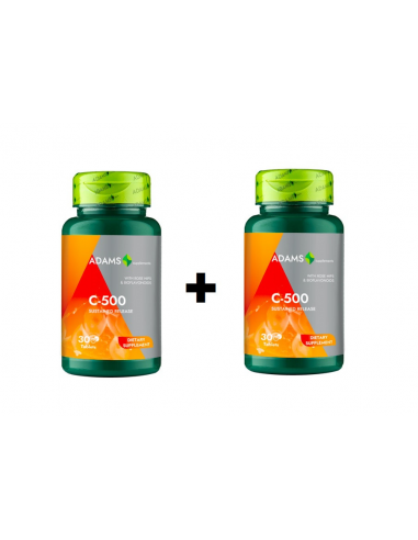 Pachet 1+1 Vitamina C-500mg cu macese, 2x30 tablete, Adams