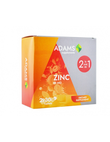 Pachet 1+1 Zinc 15mg, 2x30 tablete, Adams