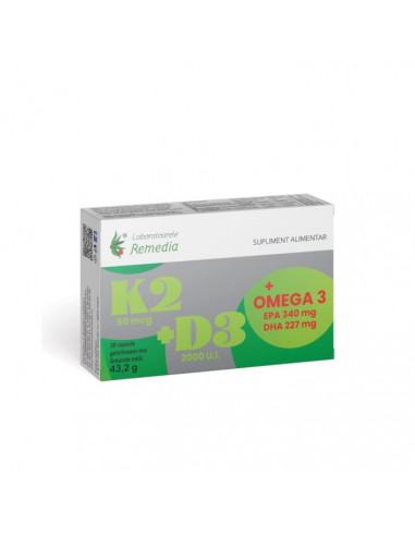 K2+D3+omega 3, 30 capsule gelatinoase, LAB. REMEDIA ROMANIA