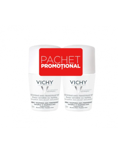 Vichy deo roll on antiperspirant cu eficacitate 48h fara parfum bipack, 2 x 50ml, LA ROCHE-POSAY LABORAT FRANCE