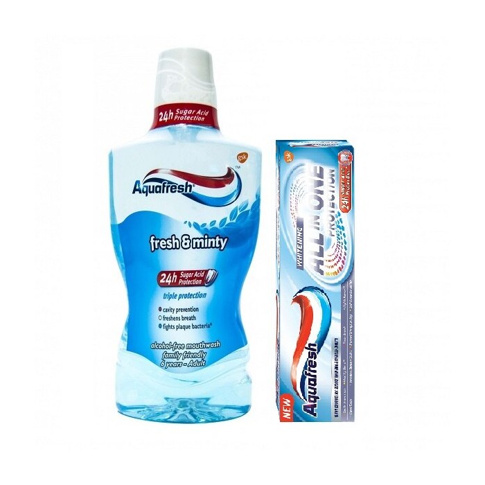 Aquafresh pasta whitening x75ml  apa de gura fresh&minty x500ml fara alcool -75%  din pretul apei