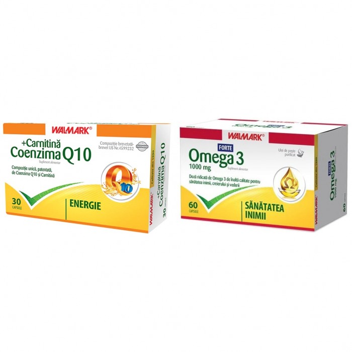 Coenzima q10,carnitina 30cps  omega 3 forte 60cps -25% reducere pachet