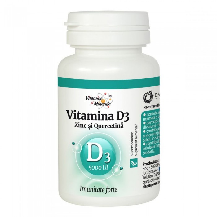 Vitamina D3 (5000UI), Zinc si Quercitina, 30 de comprimate, Dacia Plant