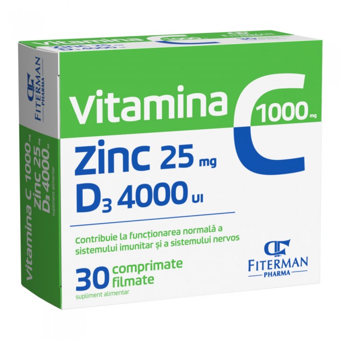 Vitamina C 1000mg cu zinc si vitamina D3, 30 comprimate filmate, Fiterman Pharma