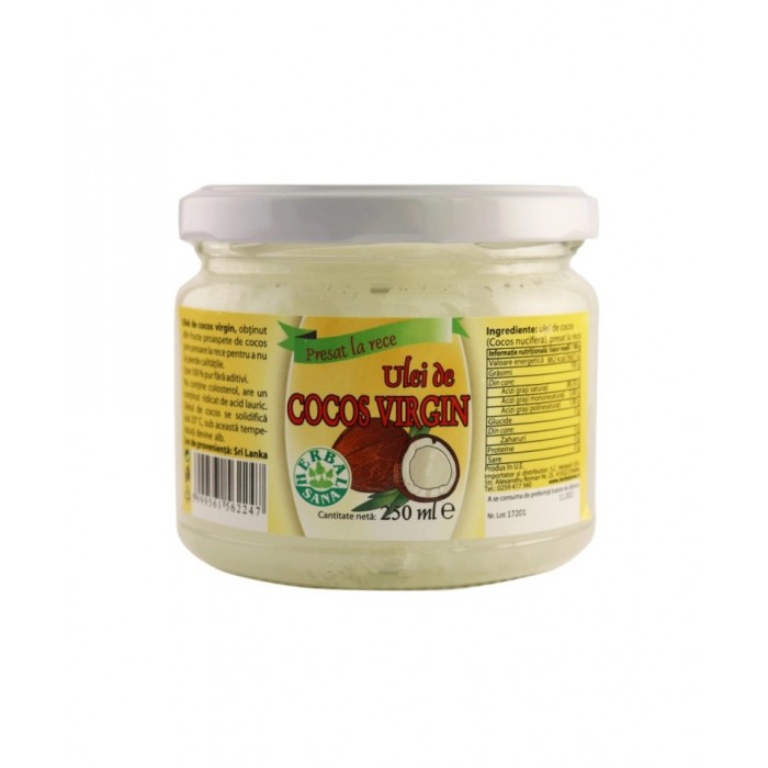 Ulei de cocos presat la rece, 250 ml, Herbavit