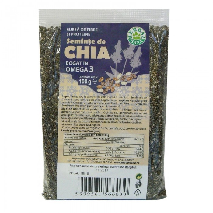 Seminte de chia, 100 g, Herbavit