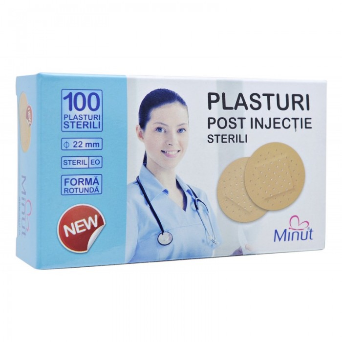 Plasturi post injectie rotunzi, diametru 22 de milimetri, 100 de bucati, Minut