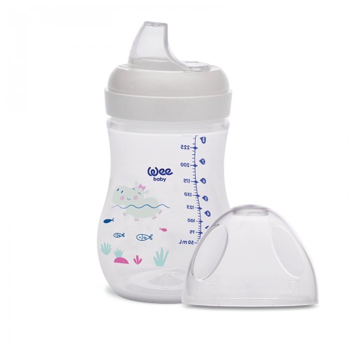 Pahar din plastic cu tetina rotunda si accesoriu pentru invatare, cod 297, Wee Baby