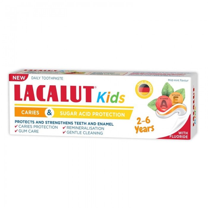 Lacalut kids 2-6 ani pasta de dinti protectie anticarie si zaharuri, 55 mililitri, Zdrovit