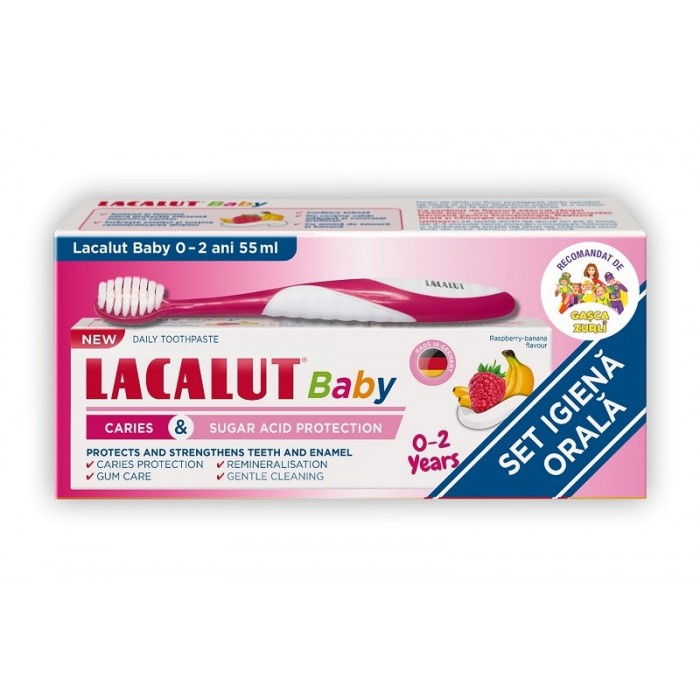 Set Lacalut baby 0-2ani pasta de dinti protectie anticarie si zaharuri, 55ml  periuta de dinti, Zdrovit