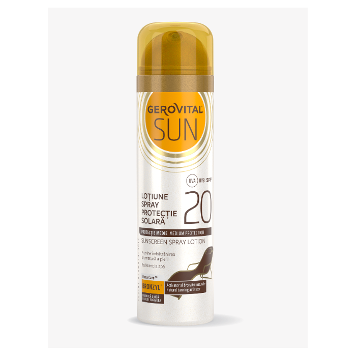 Gerovital sun lotiune spray pentru protectie solara cu factor de protectie SPF 20, 150 de mililitri, Farmec