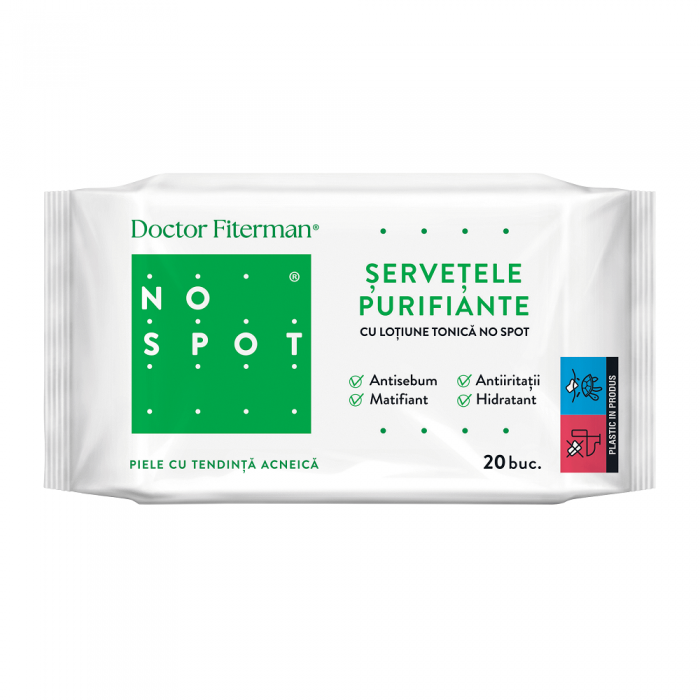 Doctor Fiterman No Spot servetele purifiante cu lotiune tonica, 20bucati, Fiterman Pharma