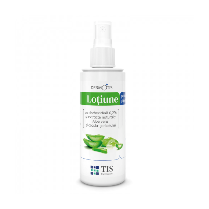 Lotiune cu clorhexidina 0.2% si extracte naturale de aloe vera si coada-soricelului Dermotis, 110 ml, Tis Farmaceutic