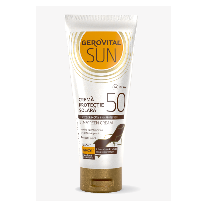 Crema pentru protectie solara cu factor de protectie SPF 50, Gerovital Sun, 100 ml, Farmec
