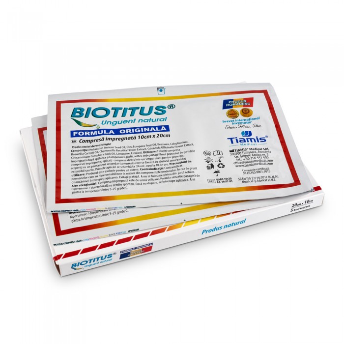 Biotitus compresa impregnata formula originala 10x20cm, 5buc, Tiamis Medical