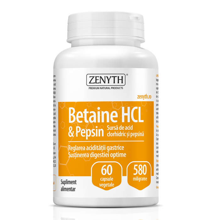 Betaine HCL si Pepsina 580mg, 60 cps, Zenyth