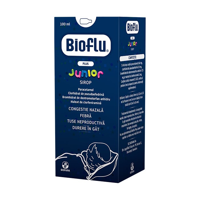 Bioflu Plus Junior sirop x 100ml fl.ST, Biofarm Sa Romania